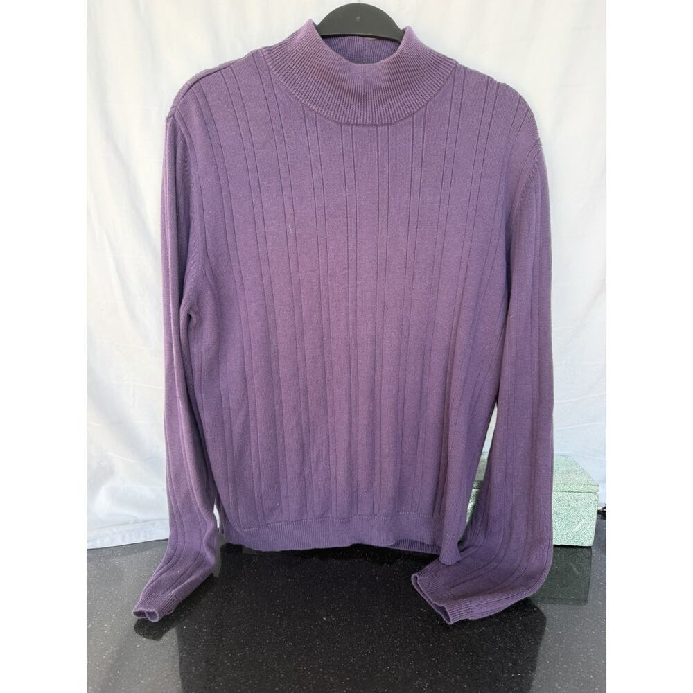 Vtg Preswick & Moore Cotton Blend Sweater Womens Sz Med Purple Ribbed mock neck‎